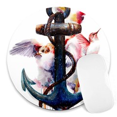 Anchor Watercolor Painting Tattoo Art Anchors And Birds Round Mousepad by Salman4z