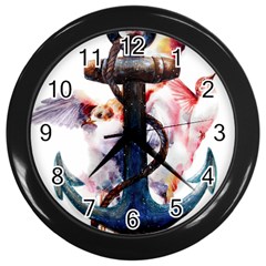 Anchor Watercolor Painting Tattoo Art Anchors And Birds Wall Clock (black) by Salman4z