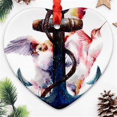 Anchor Watercolor Painting Tattoo Art Anchors And Birds Heart Ornament (two Sides) by Salman4z