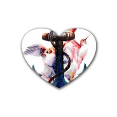 Anchor Watercolor Painting Tattoo Art Anchors And Birds Rubber Coaster (heart) by Salman4z