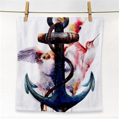 Anchor Watercolor Painting Tattoo Art Anchors And Birds Face Towel by Salman4z