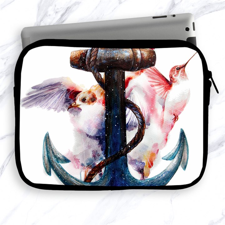 Anchor watercolor painting tattoo art anchors and birds Apple iPad 2/3/4 Zipper Cases