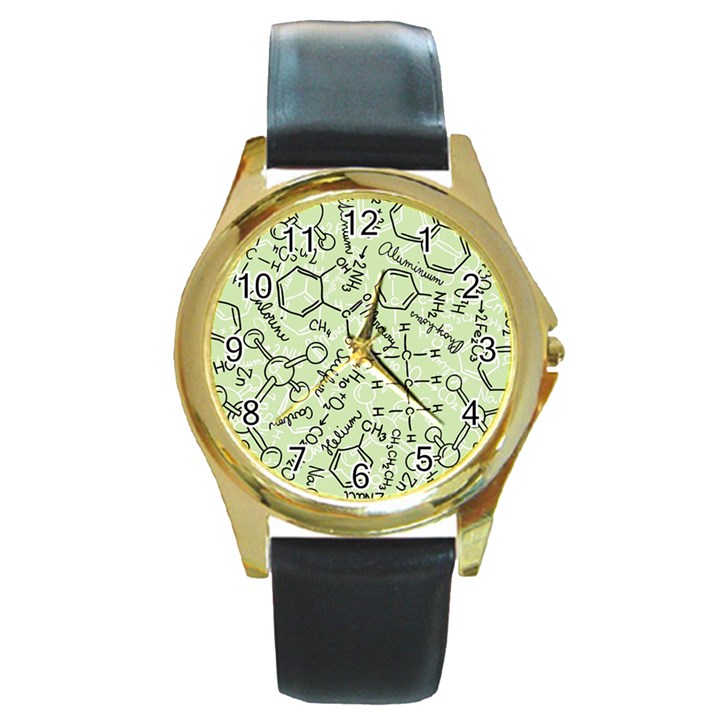 Multicolored Chemical Bond Illustration Chemistry Formula Science Round Gold Metal Watch