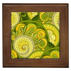 Doodles Patterns Ornament Vector Flowers Green Framed Tile by Salman4z