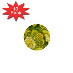 Doodles Patterns Ornament Vector Flowers Green 1  Mini Buttons (10 Pack)  by Salman4z