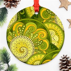 Doodles Patterns Ornament Vector Flowers Green Round Ornament (two Sides) by Salman4z