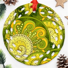 Doodles Patterns Ornament Vector Flowers Green Round Filigree Ornament (two Sides) by Salman4z