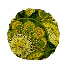 Doodles Patterns Ornament Vector Flowers Green Standard 15  Premium Round Cushions by Salman4z