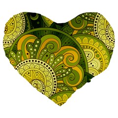 Doodles Patterns Ornament Vector Flowers Green Large 19  Premium Flano Heart Shape Cushions by Salman4z