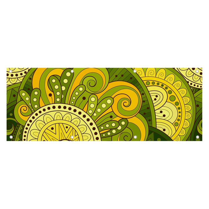 Doodles Patterns Ornament Vector Flowers Green Banner and Sign 8  x 3 