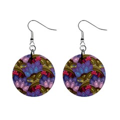 Purple Red And Green Flowers Digital Wallpaper Patterns Ornament Mini Button Earrings