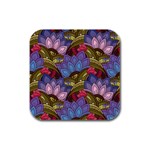 Purple Red And Green Flowers Digital Wallpaper Patterns Ornament Rubber Square Coaster (4 pack) Front