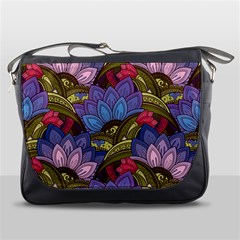 Purple Red And Green Flowers Digital Wallpaper Patterns Ornament Messenger Bag by Salman4z