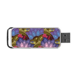 Purple Red And Green Flowers Digital Wallpaper Patterns Ornament Portable Usb Flash (one Side) by Salman4z