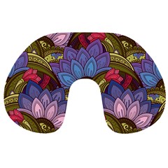 Purple Red And Green Flowers Digital Wallpaper Patterns Ornament Travel Neck Pillow by Salman4z