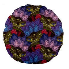 Purple Red And Green Flowers Digital Wallpaper Patterns Ornament Large 18  Premium Flano Round Cushions by Salman4z