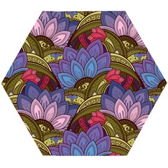 Purple Red And Green Flowers Digital Wallpaper Patterns Ornament Wooden Puzzle Hexagon