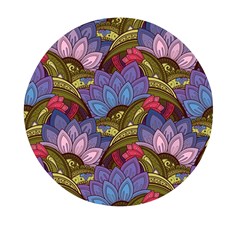 Purple Red And Green Flowers Digital Wallpaper Patterns Ornament Mini Round Pill Box (pack Of 3) by Salman4z