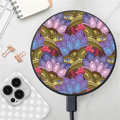 Purple Red And Green Flowers Digital Wallpaper Patterns Ornament Wireless Fast Charger(black) by Salman4z