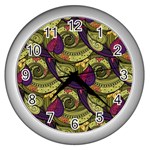 Pattern Vector Texture Style Garden Drawn Hand Floral Wall Clock (Silver) Front