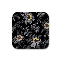 White And Yellow Floral And Paisley Illustration Background Rubber Square Coaster (4 Pack) by Salman4z