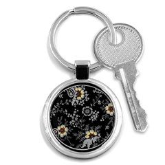 White And Yellow Floral And Paisley Illustration Background Key Chain (round) by Salman4z