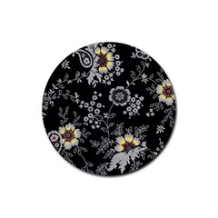 White And Yellow Floral And Paisley Illustration Background Rubber Round Coaster (4 Pack) by Salman4z