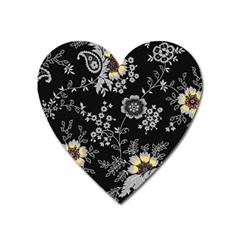 White And Yellow Floral And Paisley Illustration Background Heart Magnet by Salman4z