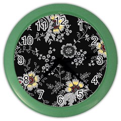 White And Yellow Floral And Paisley Illustration Background Color Wall Clock by Salman4z