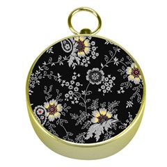 White And Yellow Floral And Paisley Illustration Background Gold Compasses by Salman4z