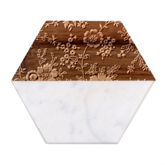 White And Yellow Floral And Paisley Illustration Background Marble Wood Coaster (hexagon) 