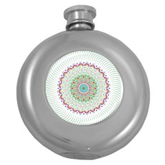 Flower Abstract Floral Hand Ornament Hand Drawn Mandala Round Hip Flask (5 Oz) by Salman4z