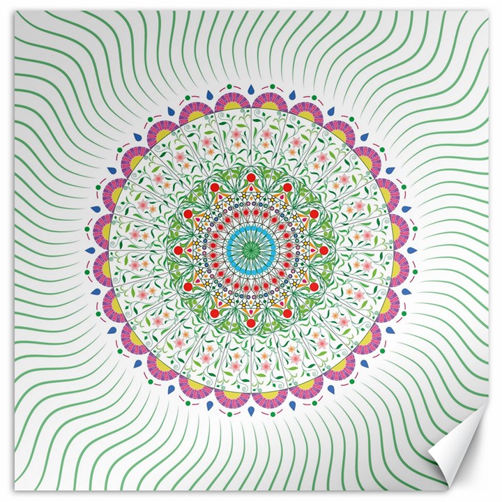 Flower Abstract Floral Hand Ornament Hand Drawn Mandala Canvas 20  x 20 