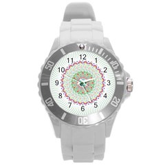 Flower Abstract Floral Hand Ornament Hand Drawn Mandala Round Plastic Sport Watch (l) by Salman4z