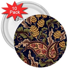 Leaves Flowers Background Texture Paisley 3  Buttons (10 Pack)  by Salman4z