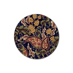 Leaves Flowers Background Texture Paisley Rubber Round Coaster (4 Pack) by Salman4z