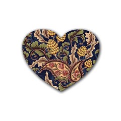 Leaves Flowers Background Texture Paisley Rubber Coaster (heart) by Salman4z