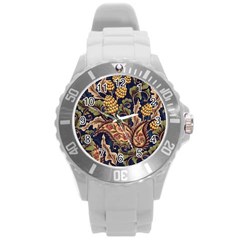 Leaves Flowers Background Texture Paisley Round Plastic Sport Watch (l) by Salman4z