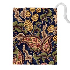 Leaves Flowers Background Texture Paisley Drawstring Pouch (5xl) by Salman4z