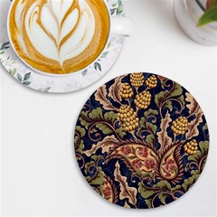 Leaves Flowers Background Texture Paisley Uv Print Round Tile Coaster by Salman4z