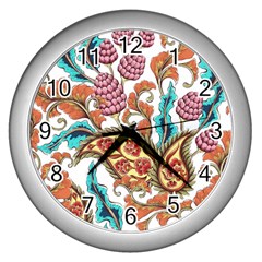 Flowers Pattern Texture White Background Paisley Wall Clock (silver) by Salman4z