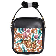 Flowers Pattern Texture White Background Paisley Girls Sling Bag by Salman4z