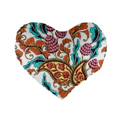 Flowers Pattern Texture White Background Paisley Standard 16  Premium Flano Heart Shape Cushions