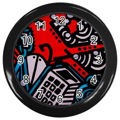 Multicolored Doodle Art Street Art Wall Clock (black) by Salman4z