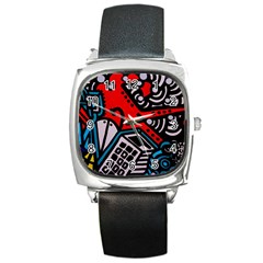 Multicolored Doodle Art Street Art Square Metal Watch by Salman4z