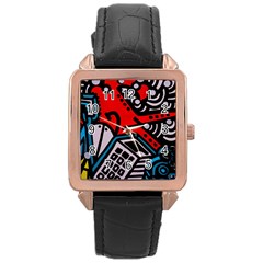 Multicolored Doodle Art Street Art Rose Gold Leather Watch  by Salman4z