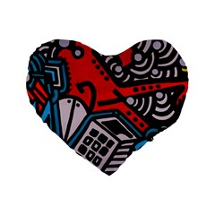 Multicolored Doodle Art Street Art Standard 16  Premium Flano Heart Shape Cushions by Salman4z