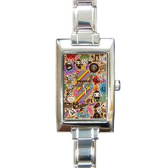 Multicolored Doodle Art Wallpaper Rectangle Italian Charm Watch by Salman4z