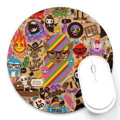 Multicolored Doodle Art Wallpaper Round Mousepad by Salman4z