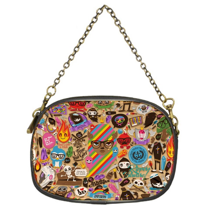 Multicolored Doodle Art Wallpaper Chain Purse (One Side)